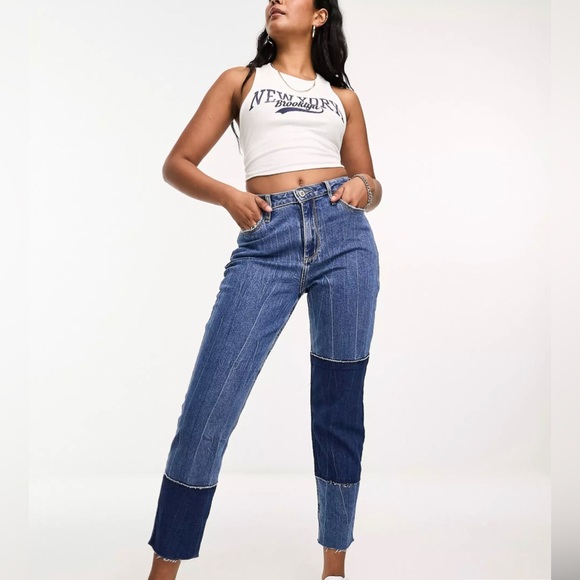 Hollister mid blue curvy high rise patchwork mom jeans size 15R W32/L27 new - Picture 4 of 14